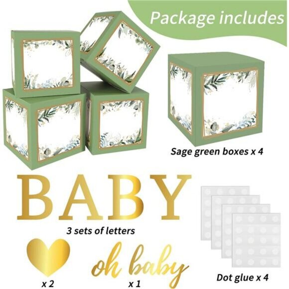 Sage Green Baby Shower Balloon Boxes Gender Reveal Party Decorations Set - Picture 2 of 7